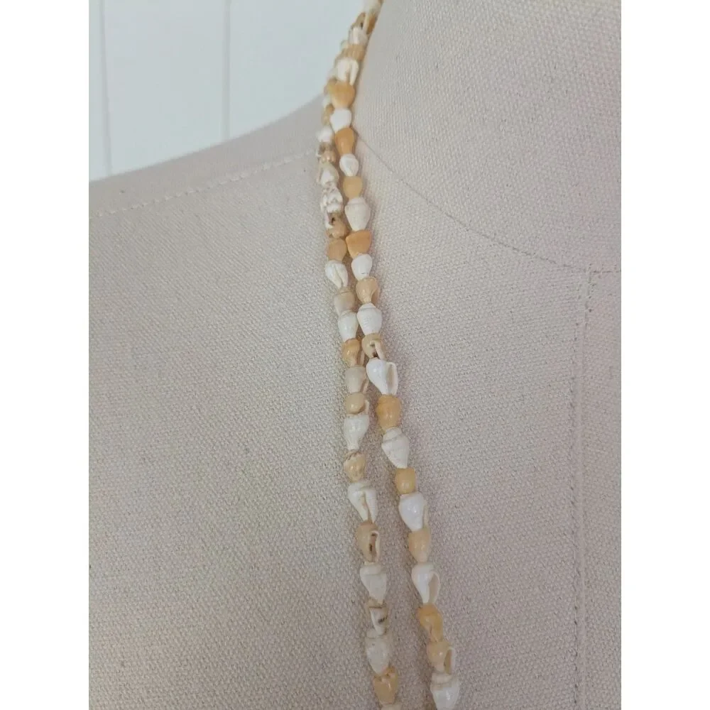 Extra long vintage mini conch shell necklace with shell pendant - 1970's